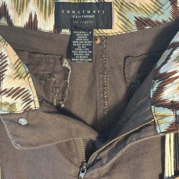 Brown Linen Blend Shorts With Crochet Belt & Drawstring Accents Size 12 - Picture 9 of 10